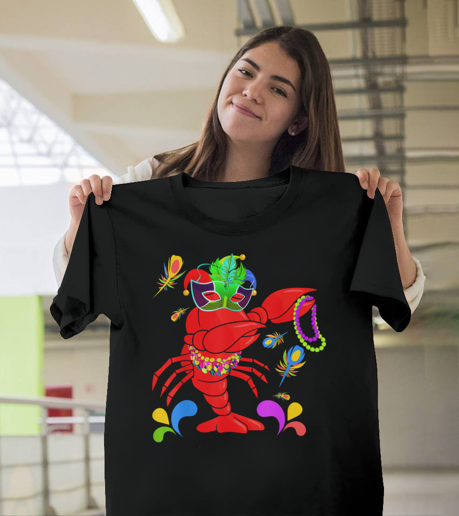Lobster Dabbing Mardi Gras Feather Bead Jester Hat T-Shirt