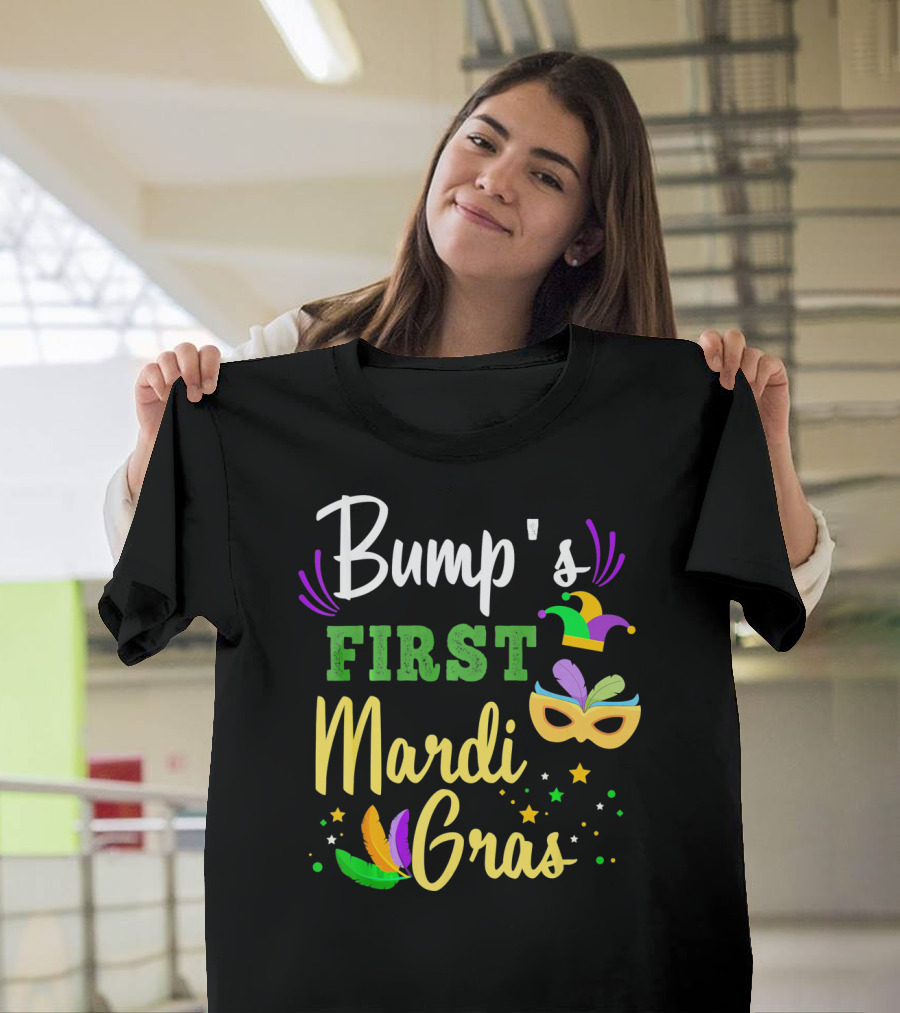 Bump's First Mardi Gras Jester Hat Mask Feathers Stars T-Shirt
