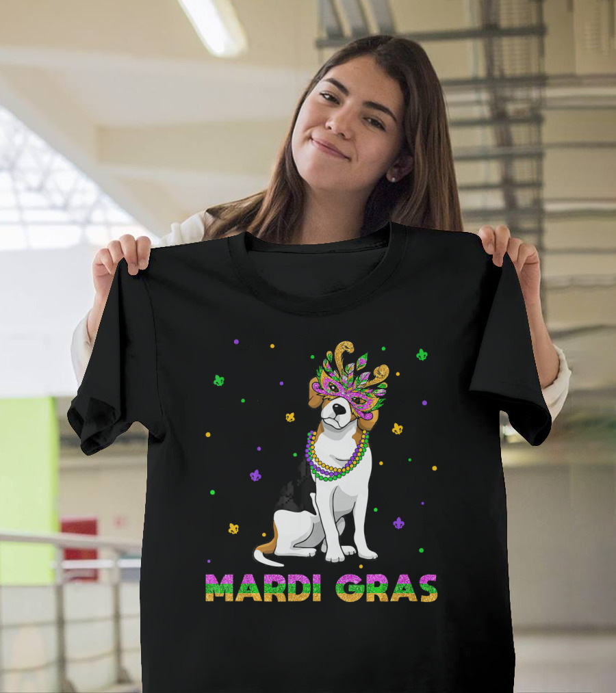 Jack Russell Terrier Mardi Gras Mask Beads Fun T-Shirt