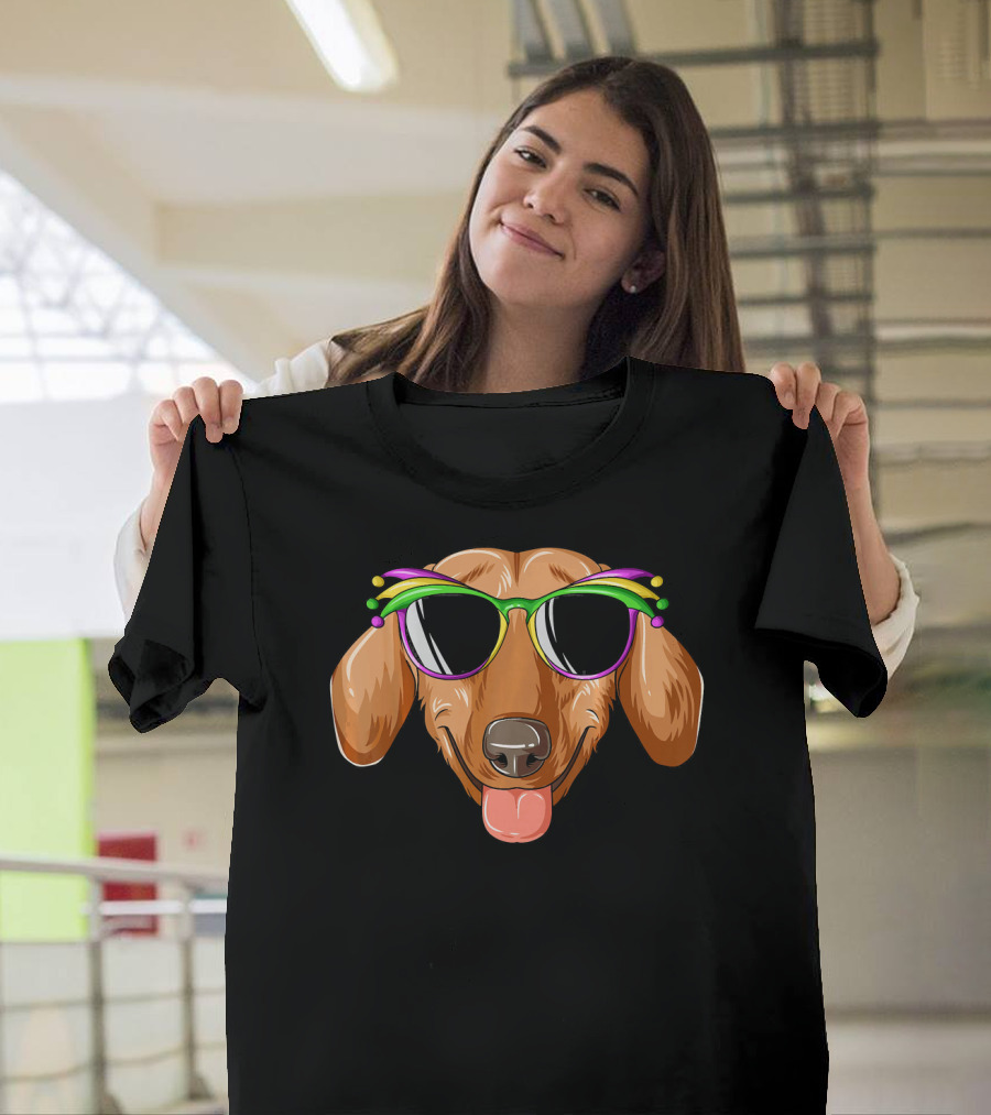 Dachshund Mardi Gras Carnival Mask Sunglasses Dachs T-Shirt