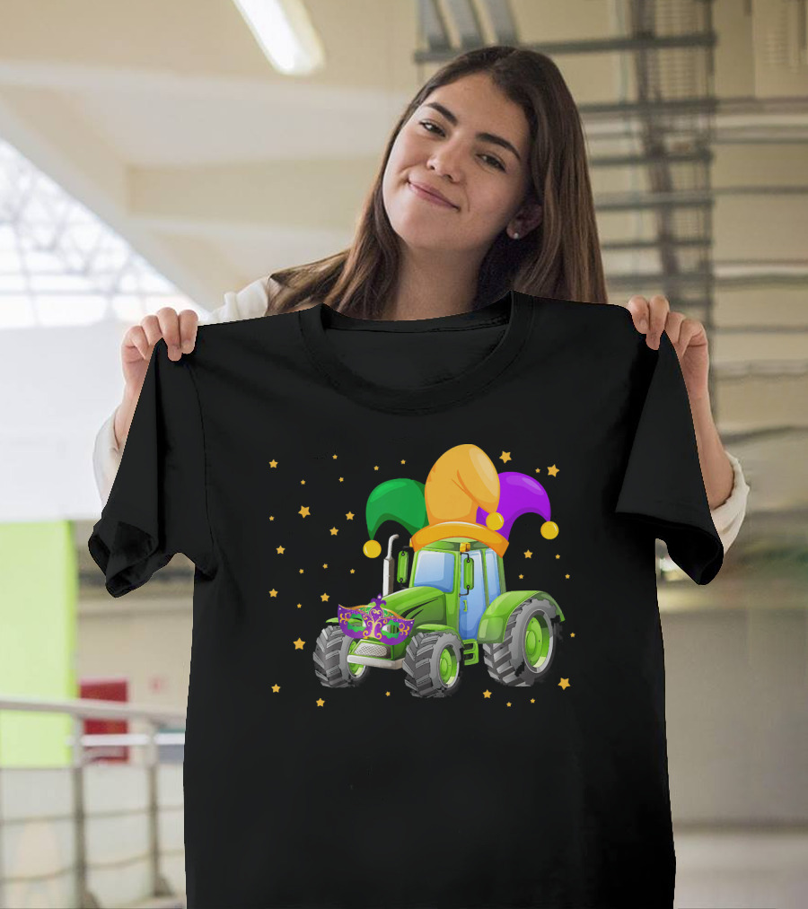 Mardi Gras Tractor With Jester Hat And Mask T-Shirt