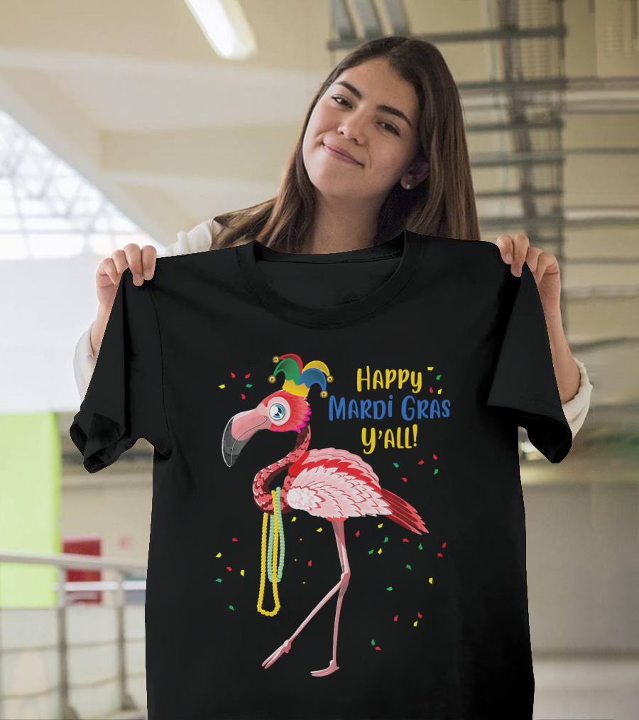 Happy Mardi Gras Y'all Flamingo Jester Hat Fat Tuesday T-Shirt