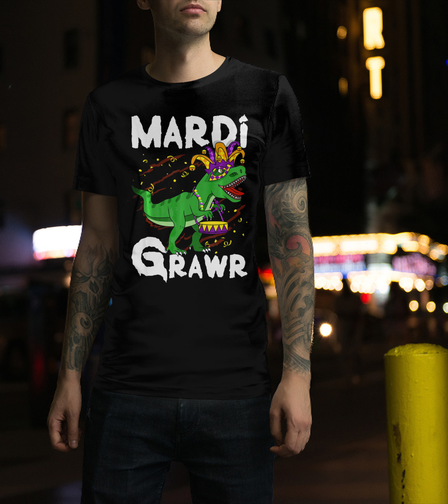 Mardi Grawr Rex Dinos Funny Mardi Gras T-Rex Jester Hat T-Shirt