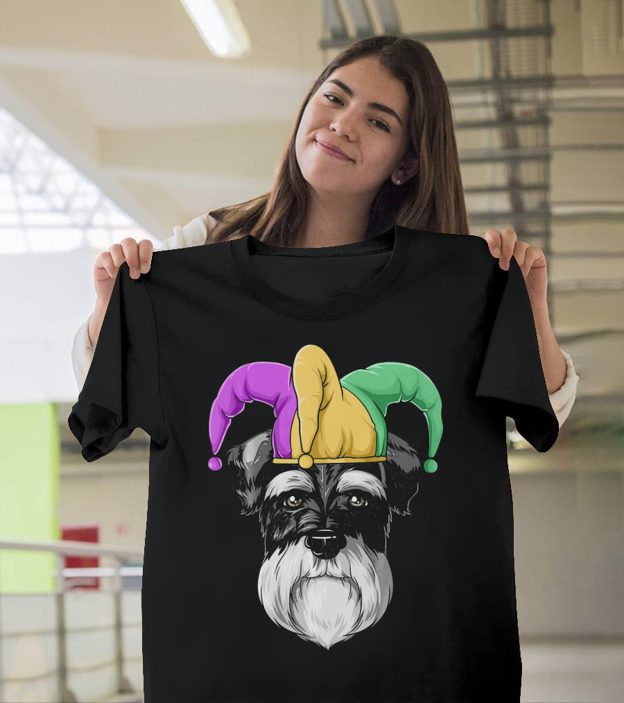 Mardi Gras Schnauzer Jester Carnival Hat Party T-Shirt