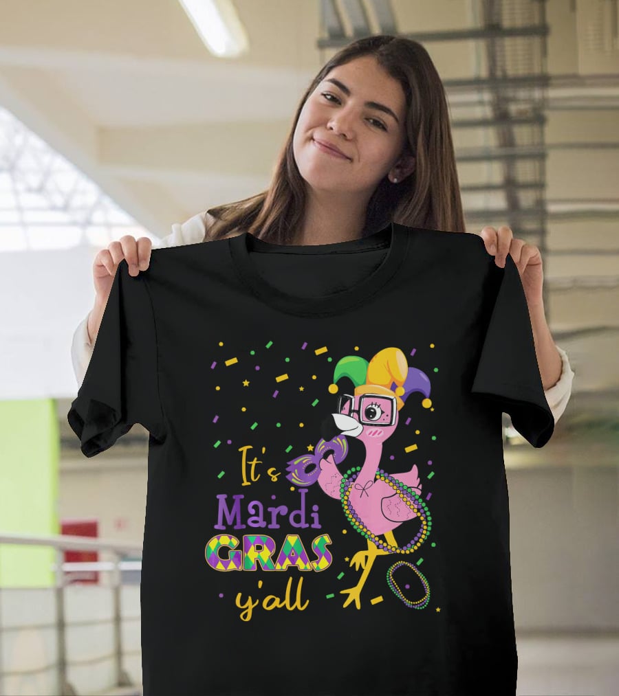 It's Mardi Gras Y'all Funny Flamingo Jester T-Shirt