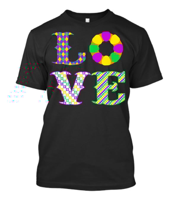 Mardi Gras Love Harlequin Pattern New Orleans T-Shirt