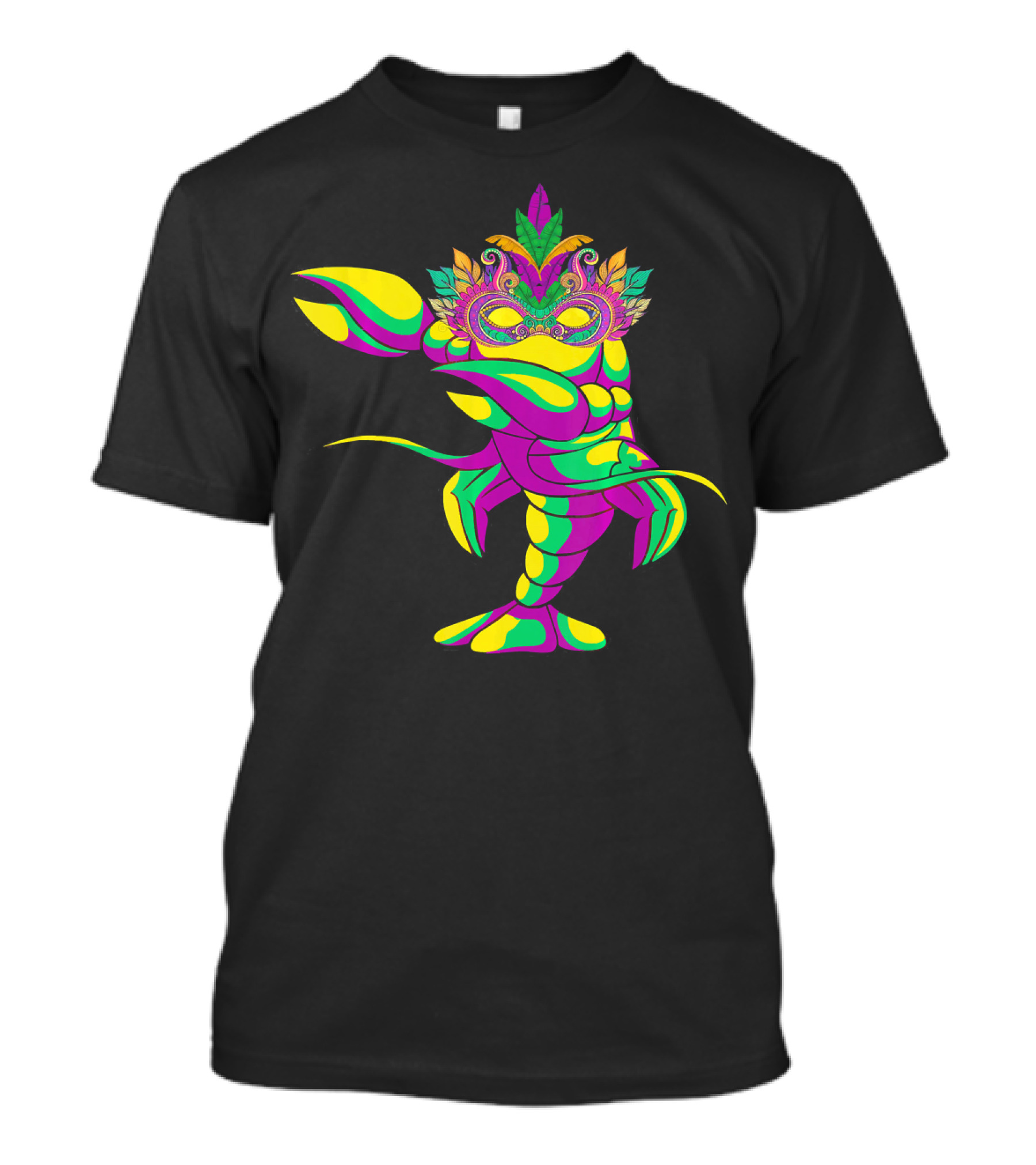 Dabbing Crawfish With Colorful Mardi Gras Mask And Feathers T-Shirt