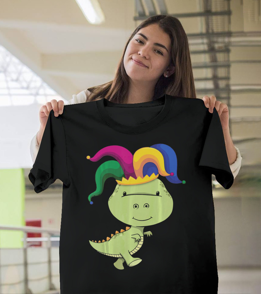 T Rex Dinosaur Jester Hat Mardi Gras T-Shirt