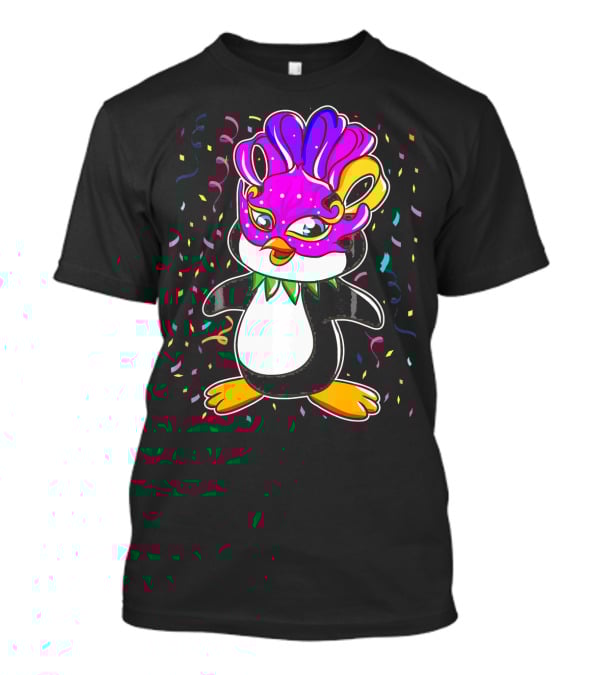Penguin Mardi Gras Lover Funny Masquerade Festive Confetti T-Shirt