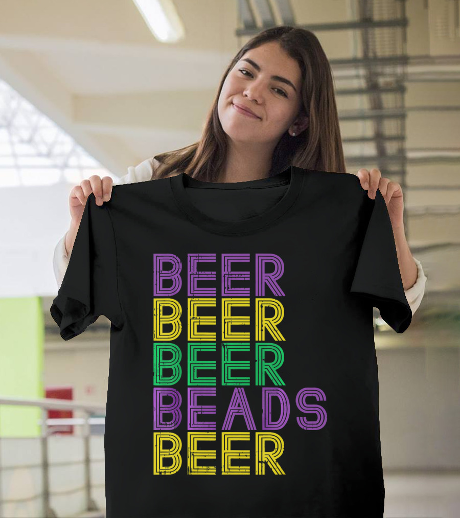 Beer Beads Beer Beer Retro Mardi Gras Party T-Shirt