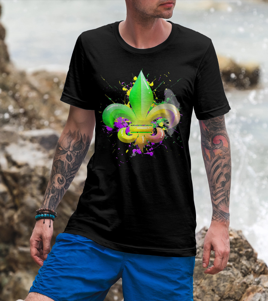 Mardi Gras Fleur De Lis Colorful Splash T-Shirt