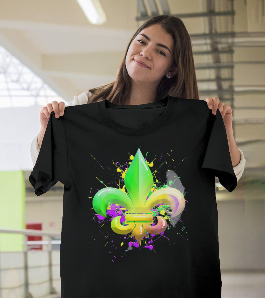 Mardi Gras Fleur De Lis Colorful Splash T-Shirt