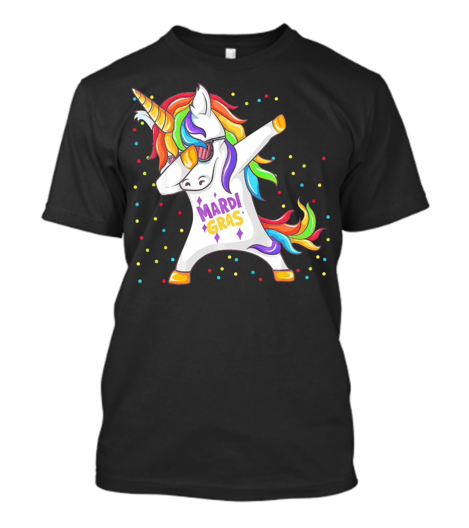 Mardi Gras Rainbow Unicorn Dabbing T-Shirt