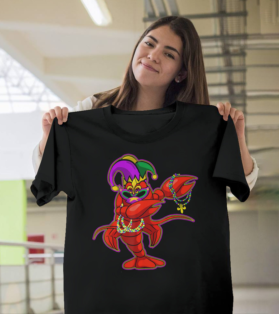 Dabbing Crawfish Mardi Gras Bead Jester Hat T-Shirt