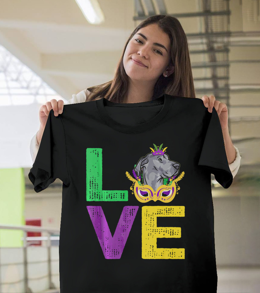 Love Cute Dane Dog Mardi Gras Dog Dad T-Shirt