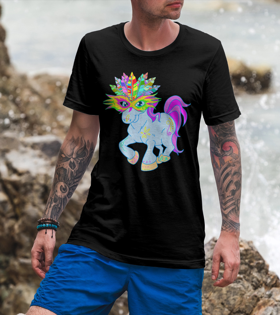 Mardi Gras Unicorn Mask Shrove Tuesday Horse T-Shirt