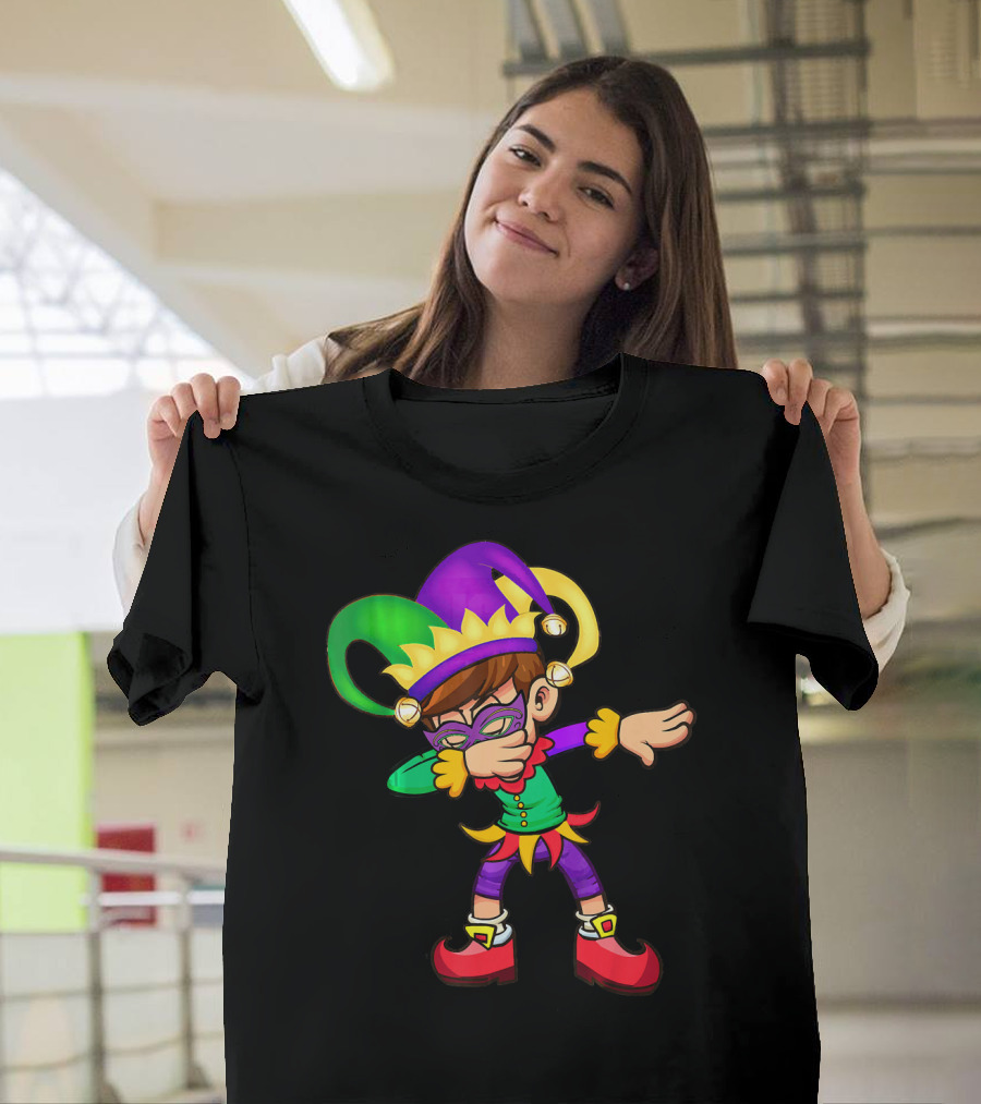 Mardi Gras New Orleans Funny Dabbing Jester Costume Vibrant Colors T-Shirt
