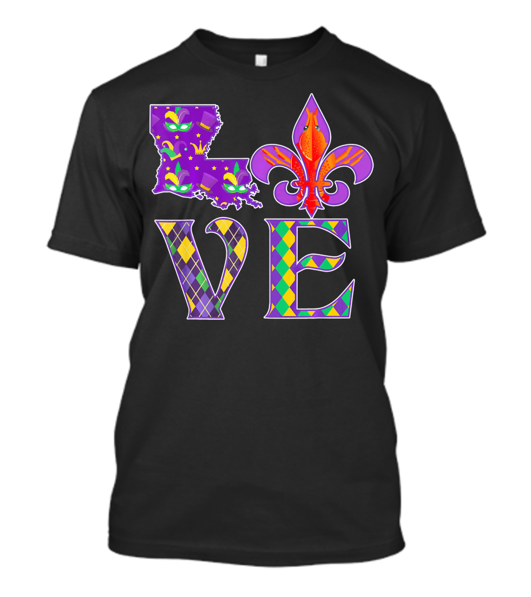 Louisiana Mardi Gras Love Fleur DE Lis Crawfish T-Shirt