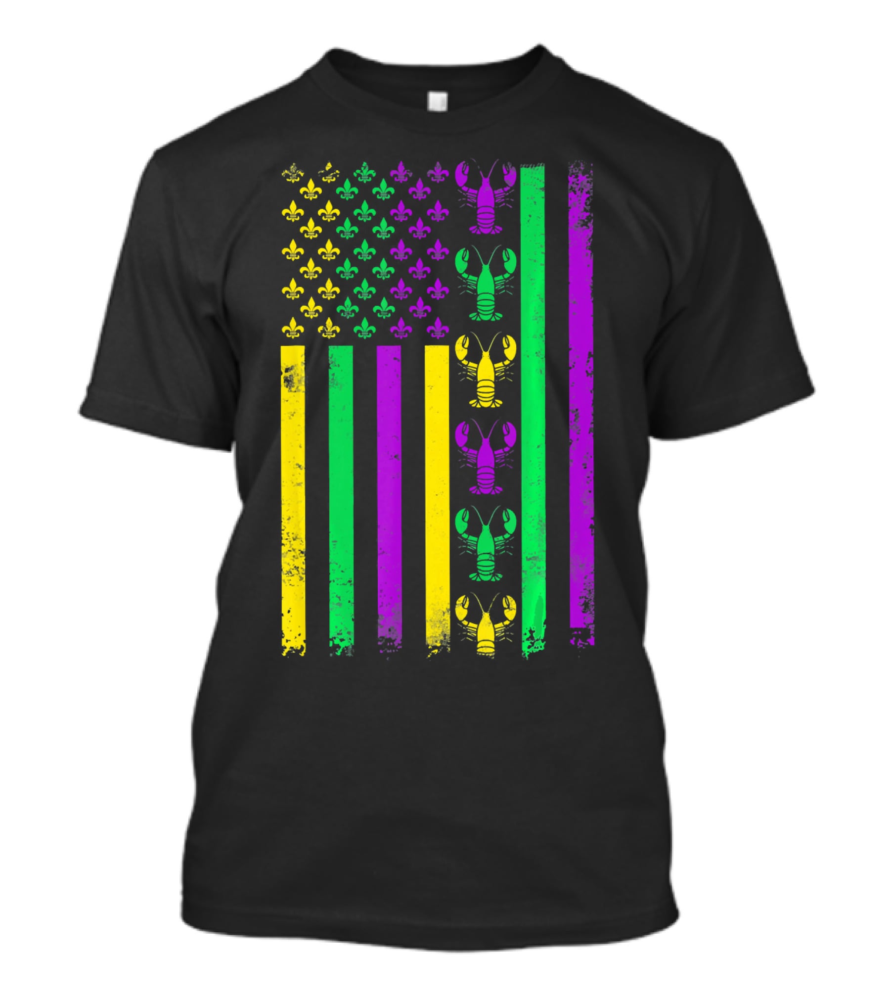 American Flag Mardi Gras Crawfish Fleur-de-Lis T-Shirt