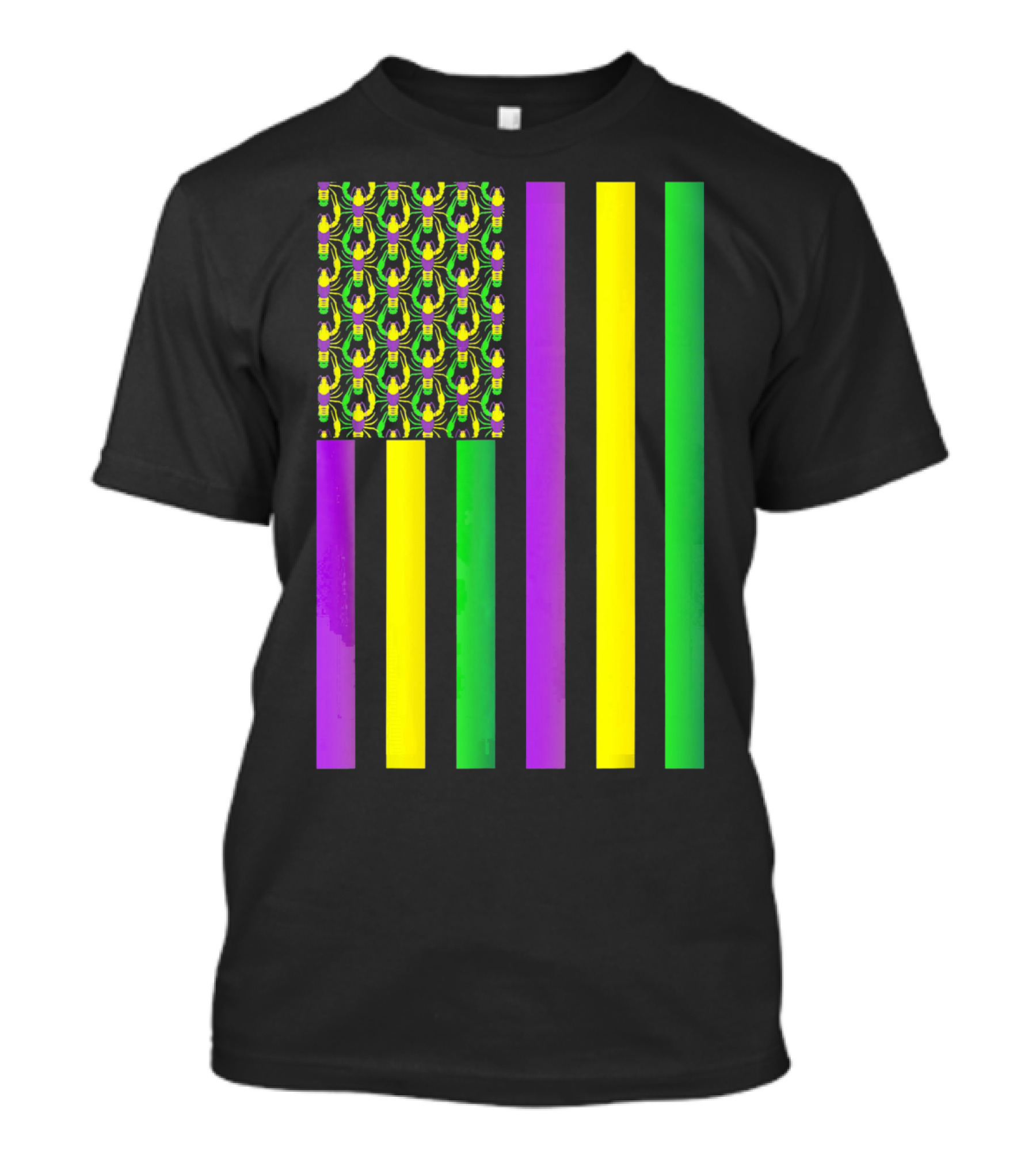 Usa Flag Mardi Gras Crawfish Purple Yellow Green Stripes T-Shirt