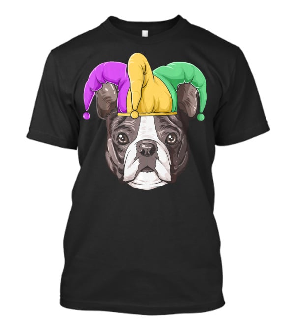 Mardi Gras Boston Terrier Jester Hat T-Shirt
