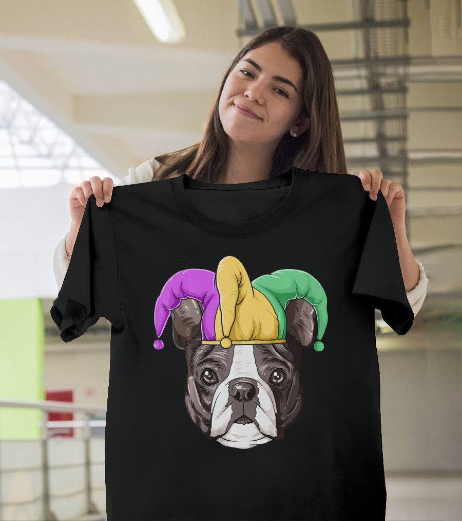 Mardi Gras Boston Terrier Jester Hat T-Shirt