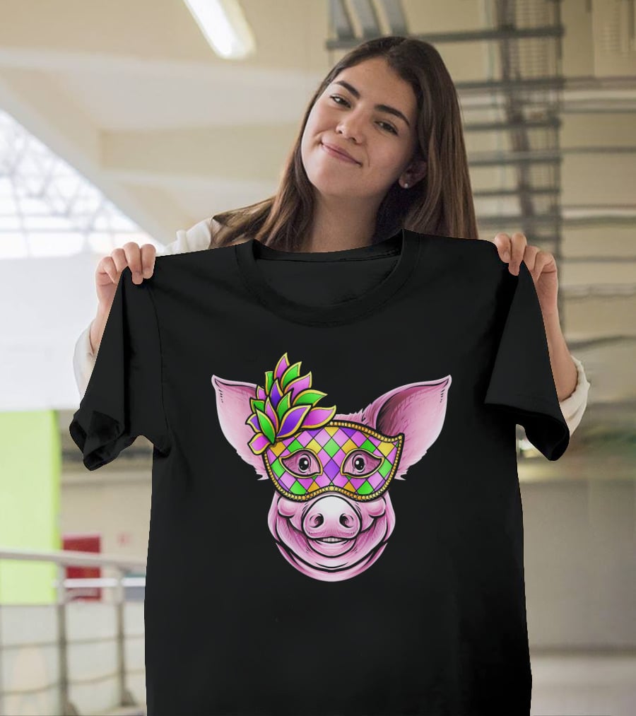 Piglet With Colorful Carnival Mask Happy Festival Face T-Shirt