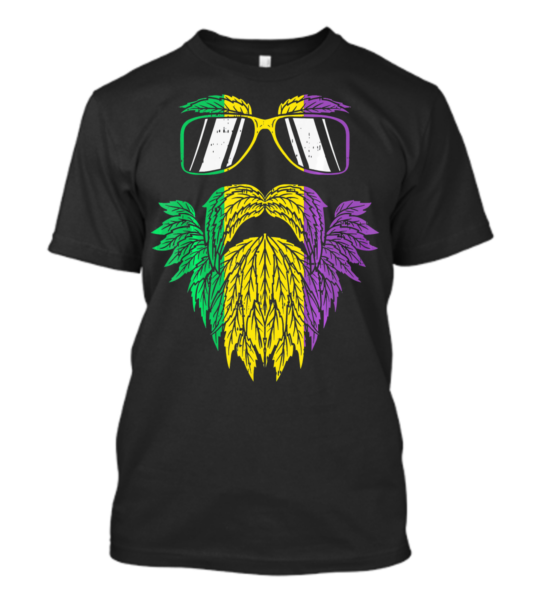 Purple Green Yellow Beard Sunglasses Mardi Gras Hipster T-Shirt