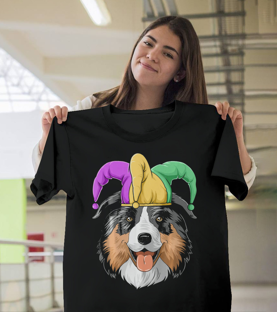 Australian Shepherd Mardi Gras Jester Hat T-Shirt