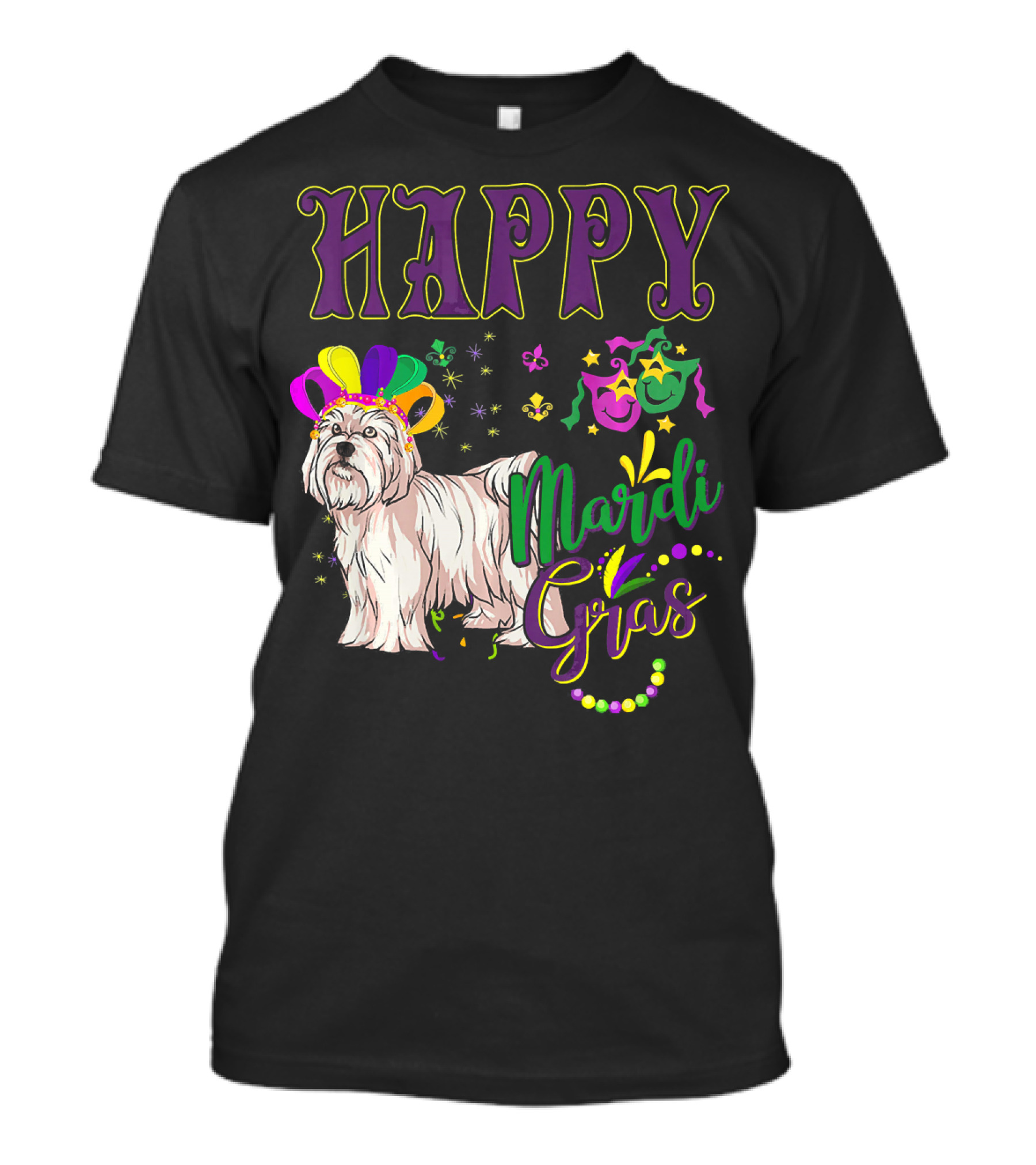 Happy Mardi Gras Maltese With Colorful Masks And Beads T-Shirt