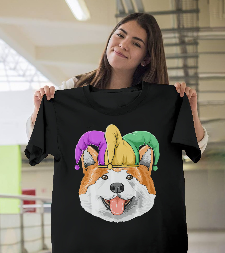 Mardi Gras Akita Jester Hat Carnival Akita T-Shirt