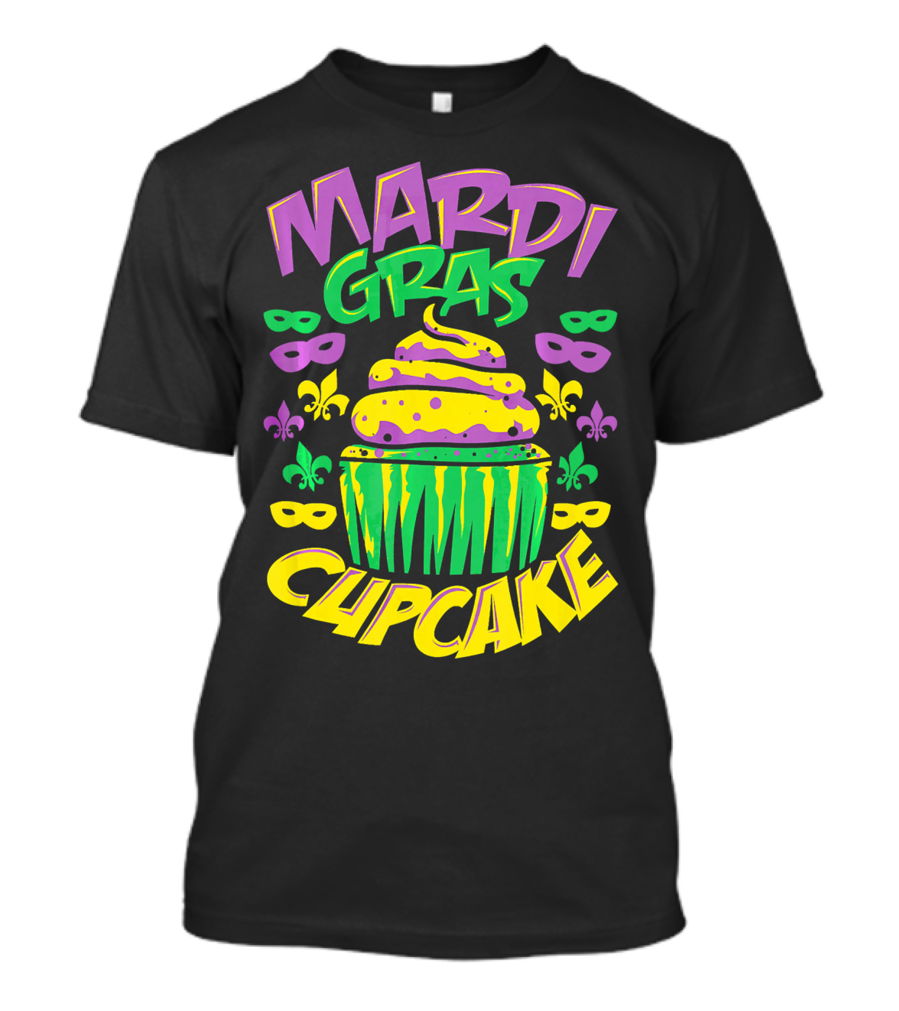 Mardi Gras Cupcake New Orleans Masks Fleur-de-Lis T-Shirt