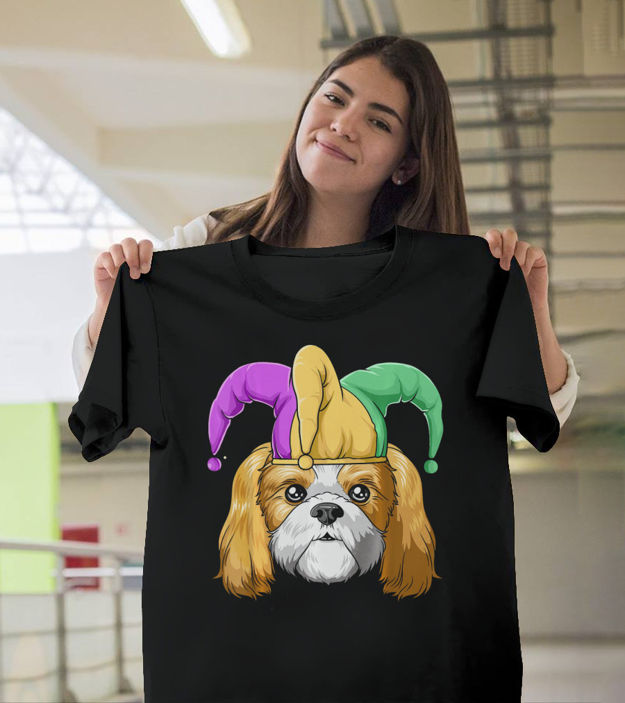 Mardi Gras Shih Tzu With Jester Carnival Hat T-Shirt