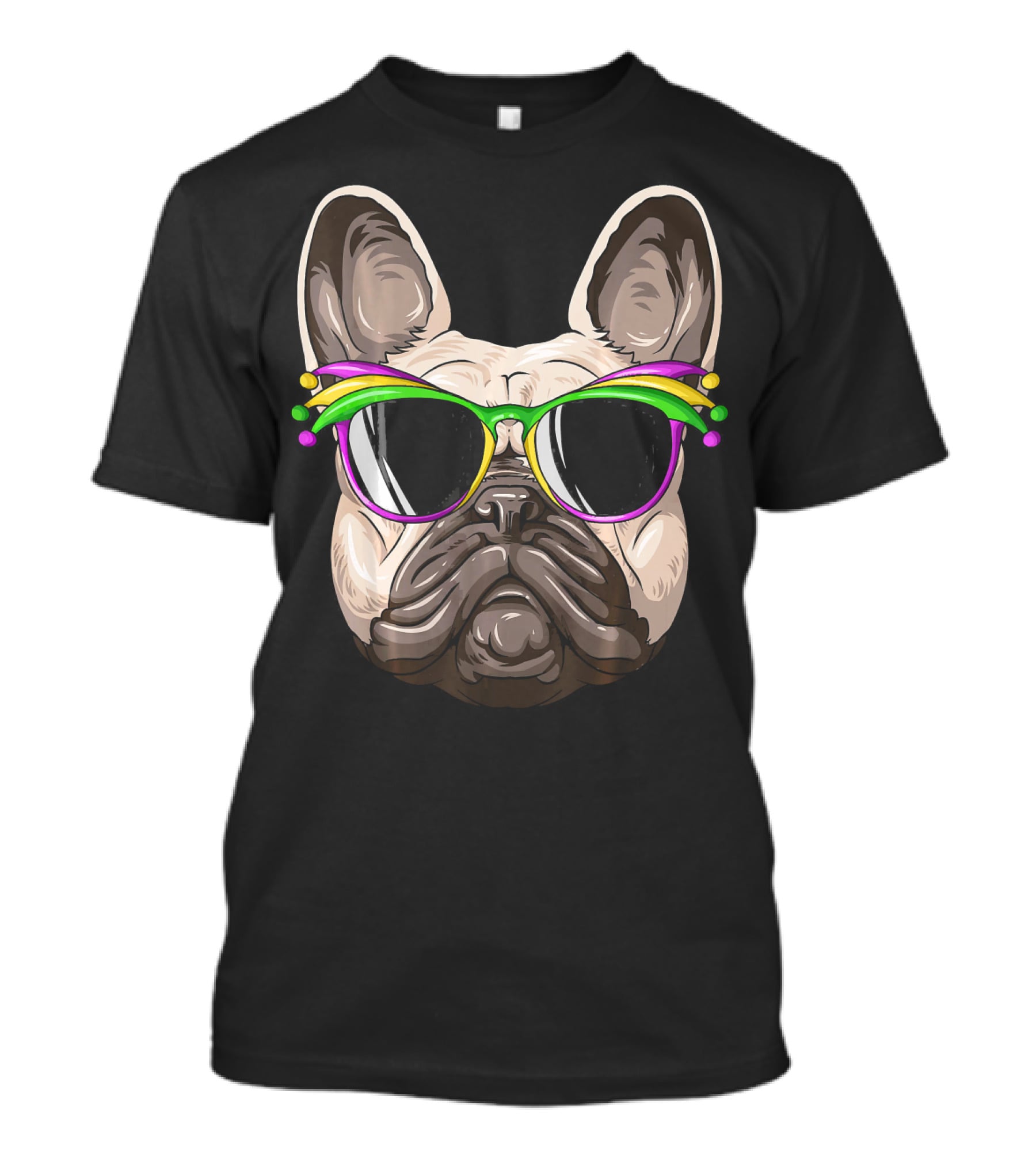 French Bulldog With Mardi Gras Jester Sunglasses T-Shirt
