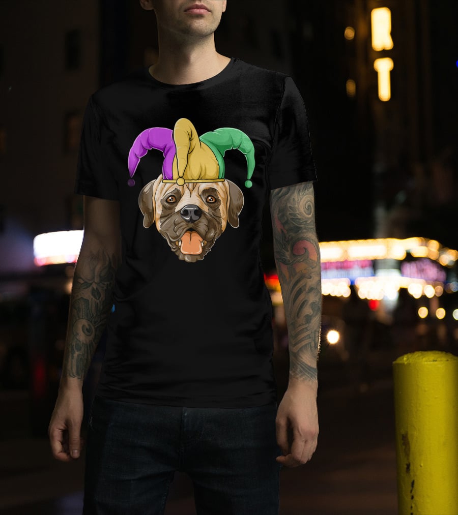 Mardi Gras Carnival Hat Mastiff With Jester Colors T-Shirt