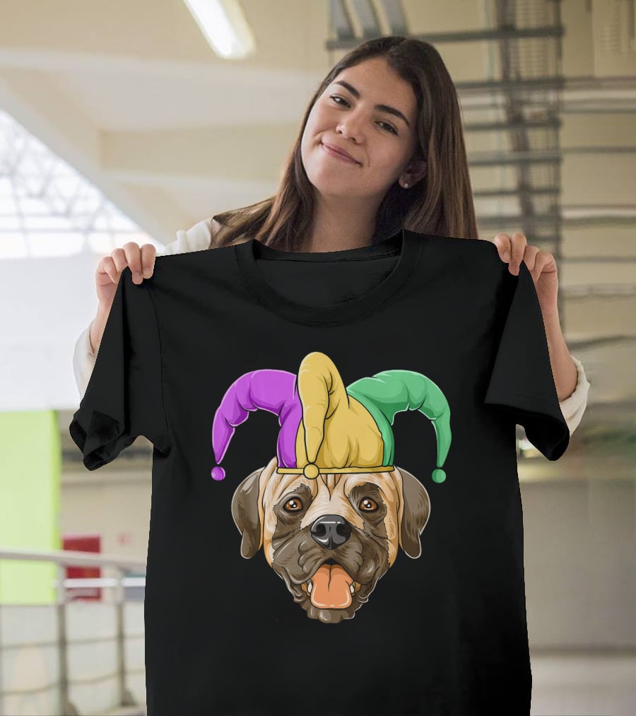 Mardi Gras Carnival Hat Mastiff With Jester Colors T-Shirt