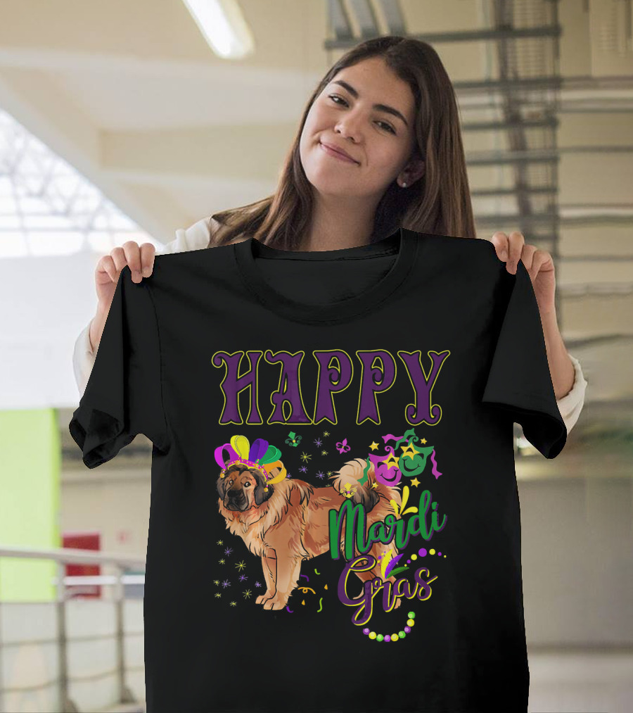 Happy Mardi Gras Tibetan Mastiff Beads And Masks T-Shirt