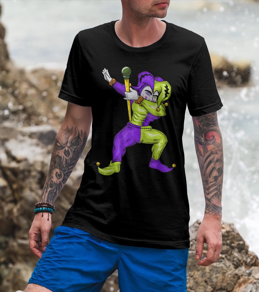 Mardi Gras Dabbing Jester In Purple And Green Carnival T-Shirt