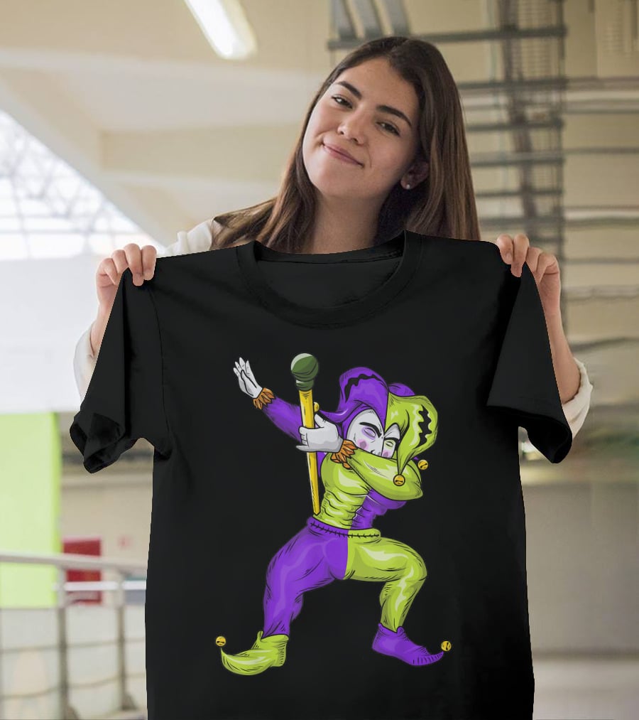 Mardi Gras Dabbing Jester In Purple And Green Carnival T-Shirt
