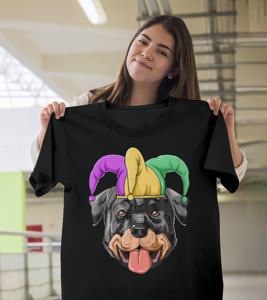 Mardi Gras Rottweiler Carnival Hat Jester Colors T-Shirt