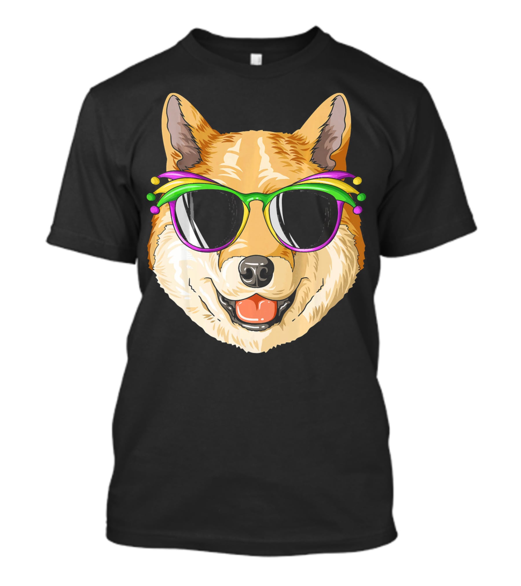 Shiba Inu In Mardi Gras Carnival Mask With Festive Sunglasses T-Shirt