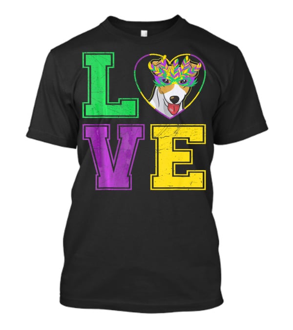 LOVE Jack Russell Terrier Dog Mardi Gras Mask T-Shirt