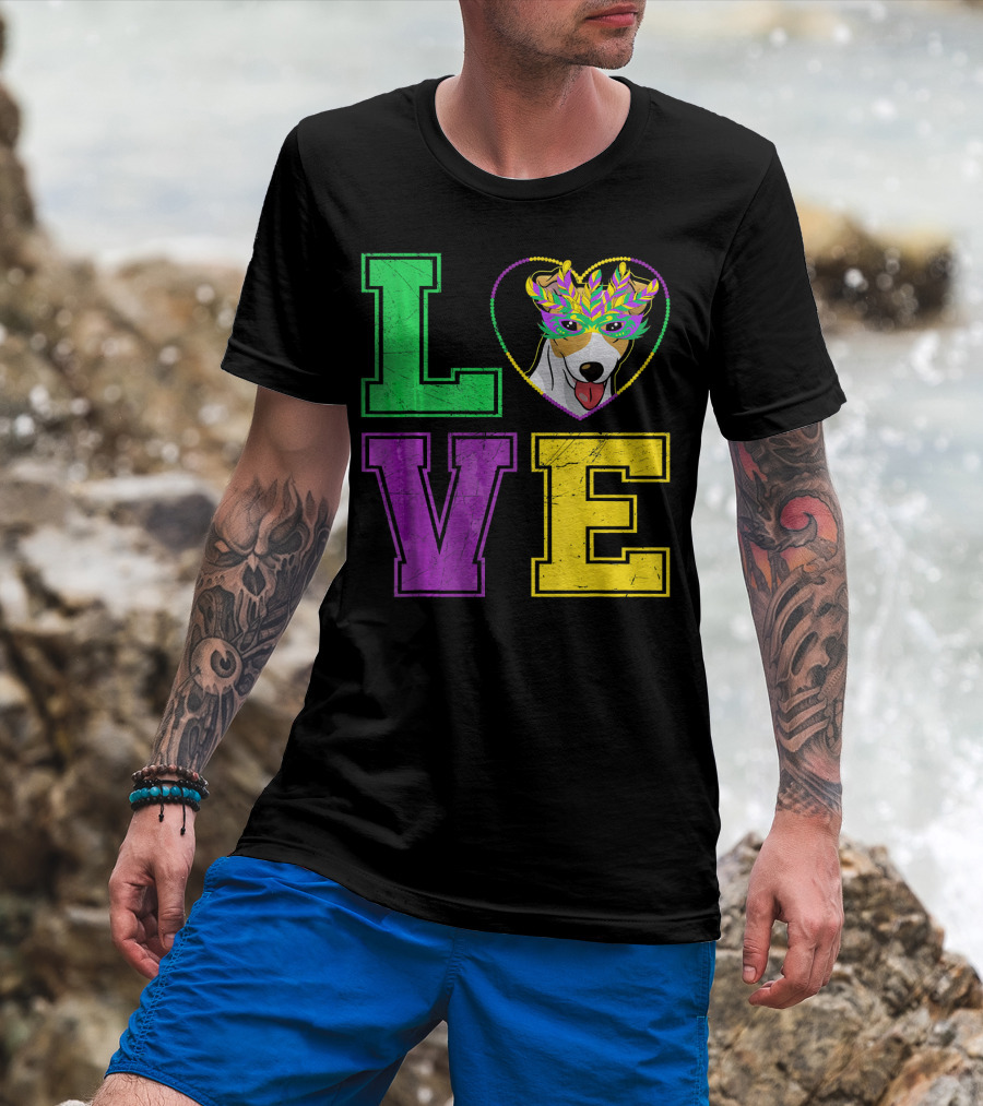 LOVE Jack Russell Terrier Dog Mardi Gras Mask T-Shirt