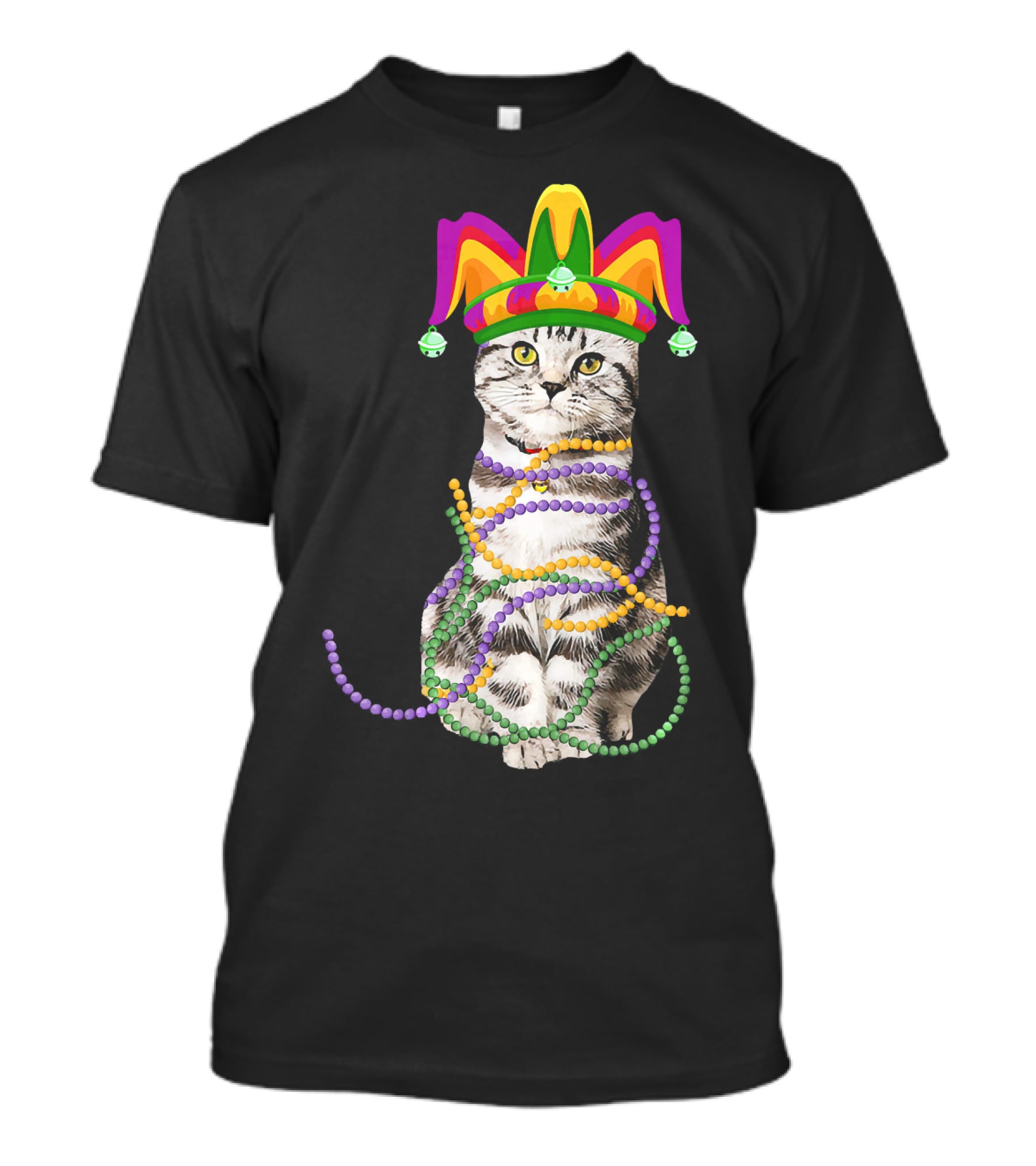 Mardi Gras Cat With Jester Hat And Beads Costume Kitte T-Shirt