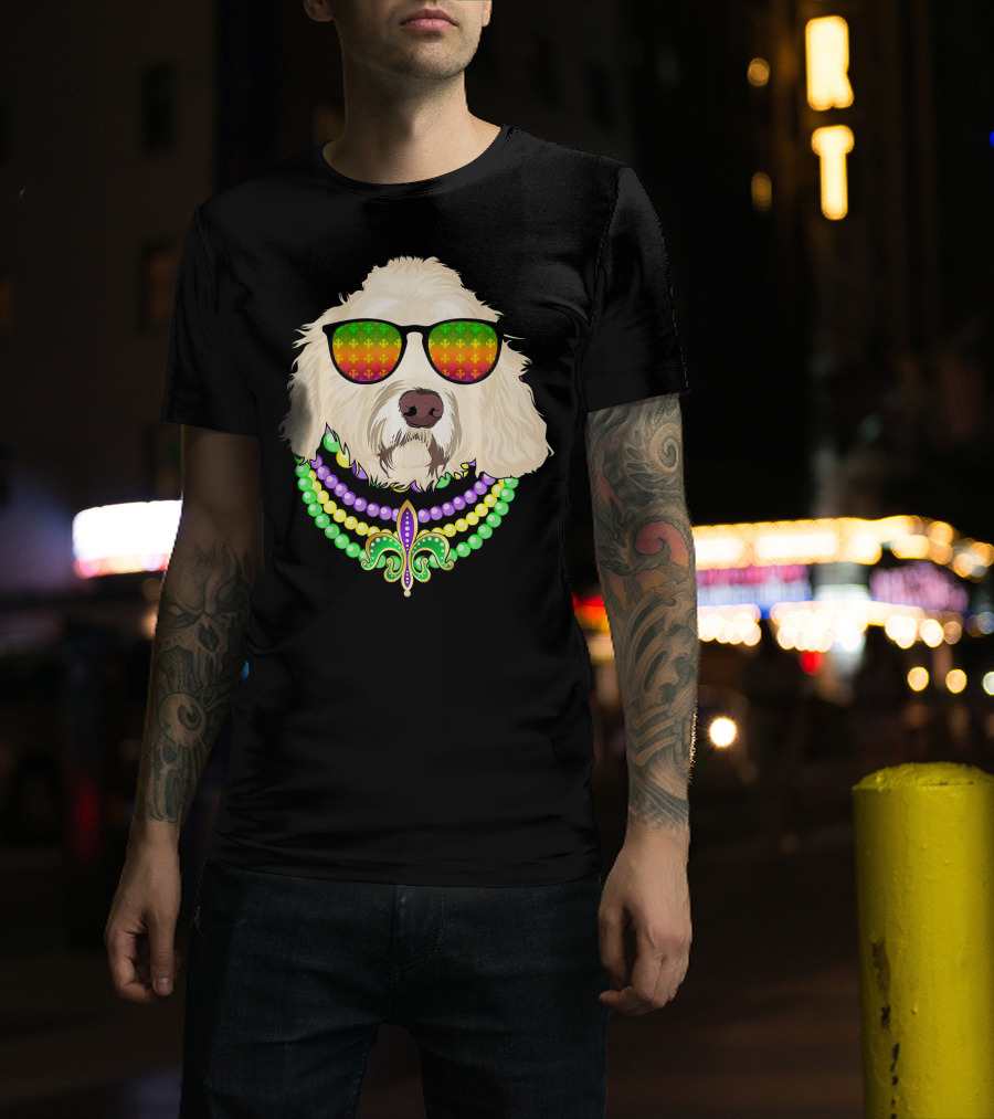 Goldendoodle In Beads And Shades Mardi Gras Fleur-de-Lis T-Shirt