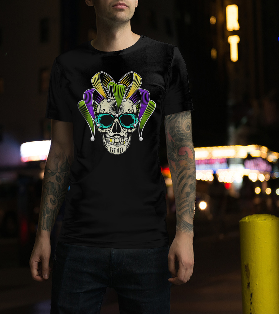Mardi Gras Jester Skull Dead Clown Horror T-Shirt