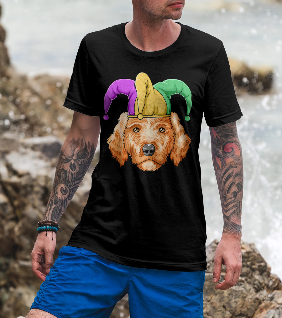 Mardi Gras Goldendoodle Jester Hat Carnival Dog Gol T-Shirt