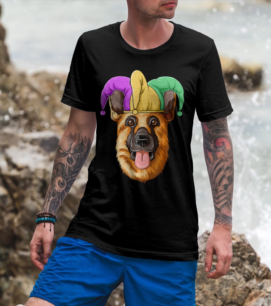 Mardi Gras German Shepherd Jester Hat Carnival T-Shirt