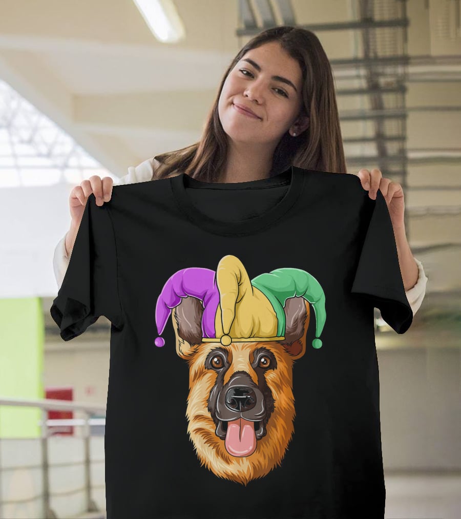 Mardi Gras German Shepherd Jester Hat Carnival T-Shirt