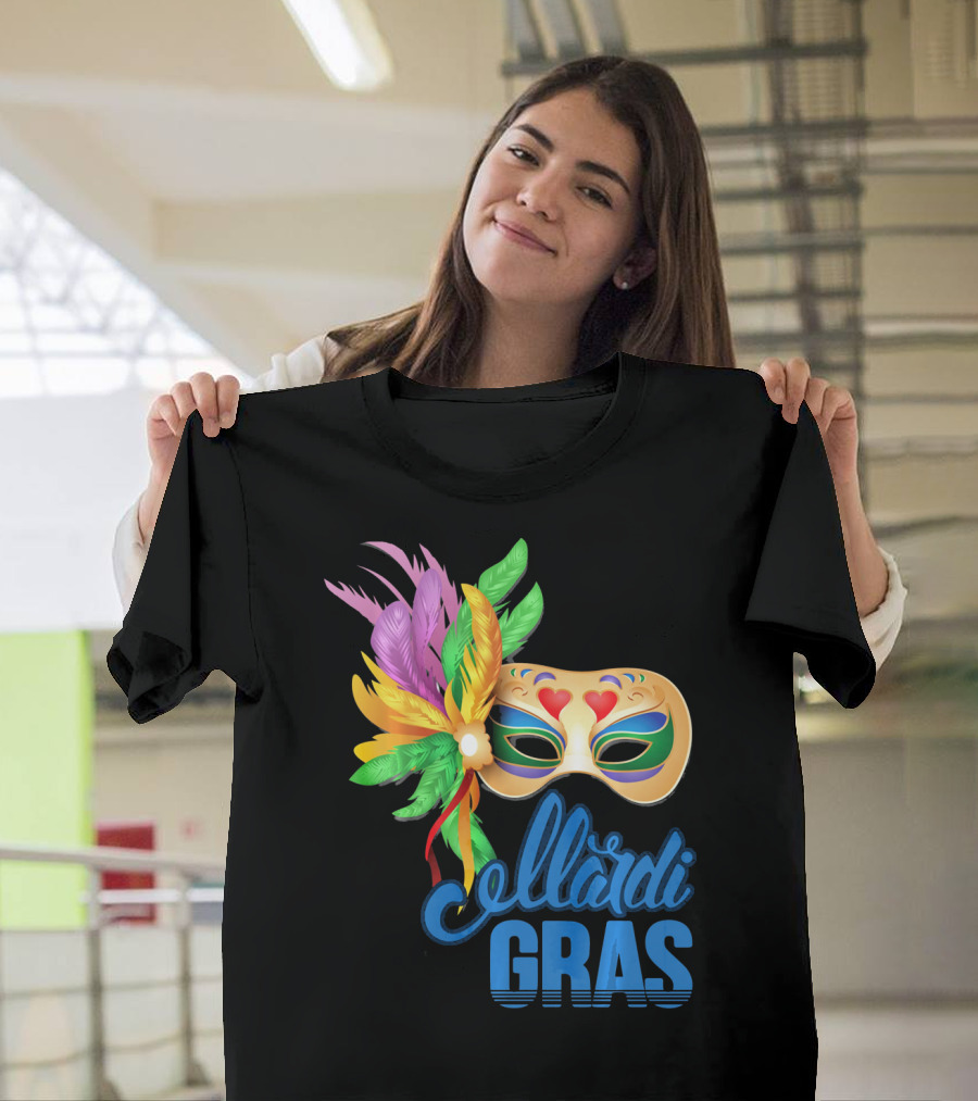 Mardi Gras Mask Colorful Feathers T-Shirt